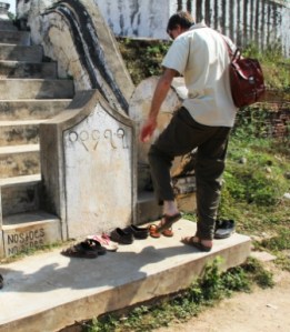 Shoes -- and socks-- must come off before entering temples.